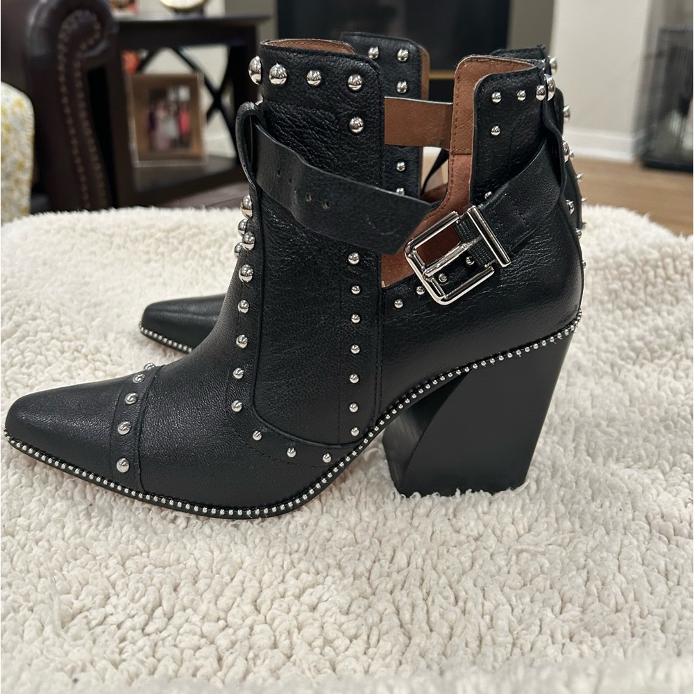 Antonio Melani black leather boots with silver studs.
